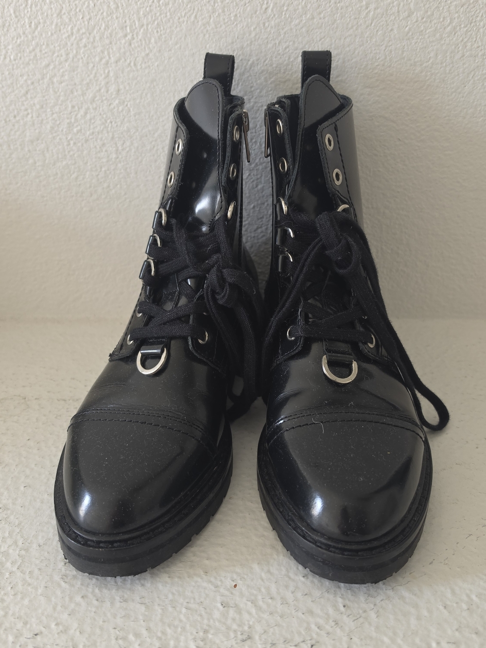 Allsaints Black Leather Lace Up Combat Boots- Size 6